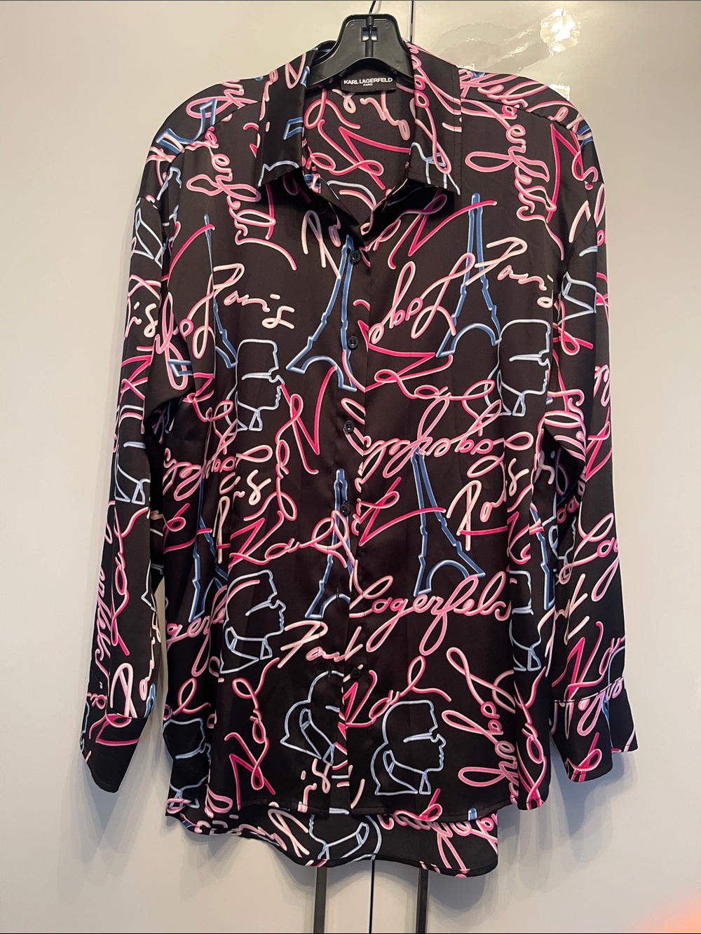 Karl Lagerfeld Black Shirt with Pink & Light Blue Script